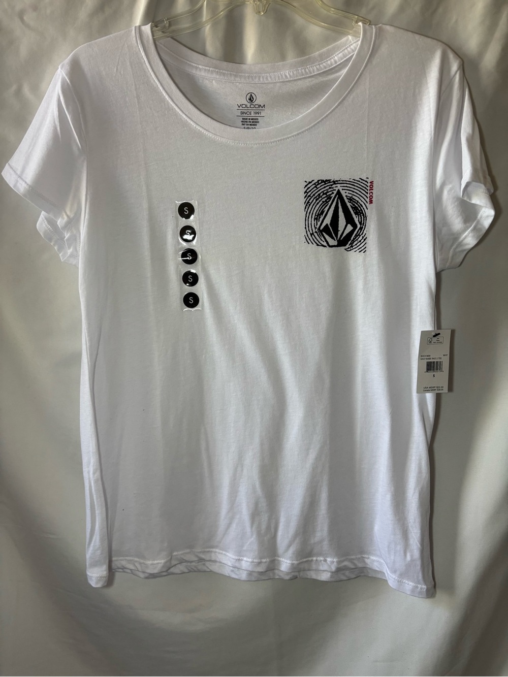 NWT Volcom White Graphic Tee Stone Logo Pocket Print Short Sleeve T-Shirt, Small